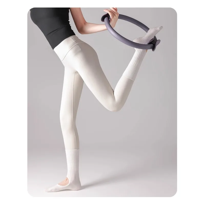 

Женские спортивные носки с силиконовой противоскользящей подошвой, вязаные, хлопковые, дышащие, без задней части, для йоги, балета, пилатеса, средней длины, атлетические носки