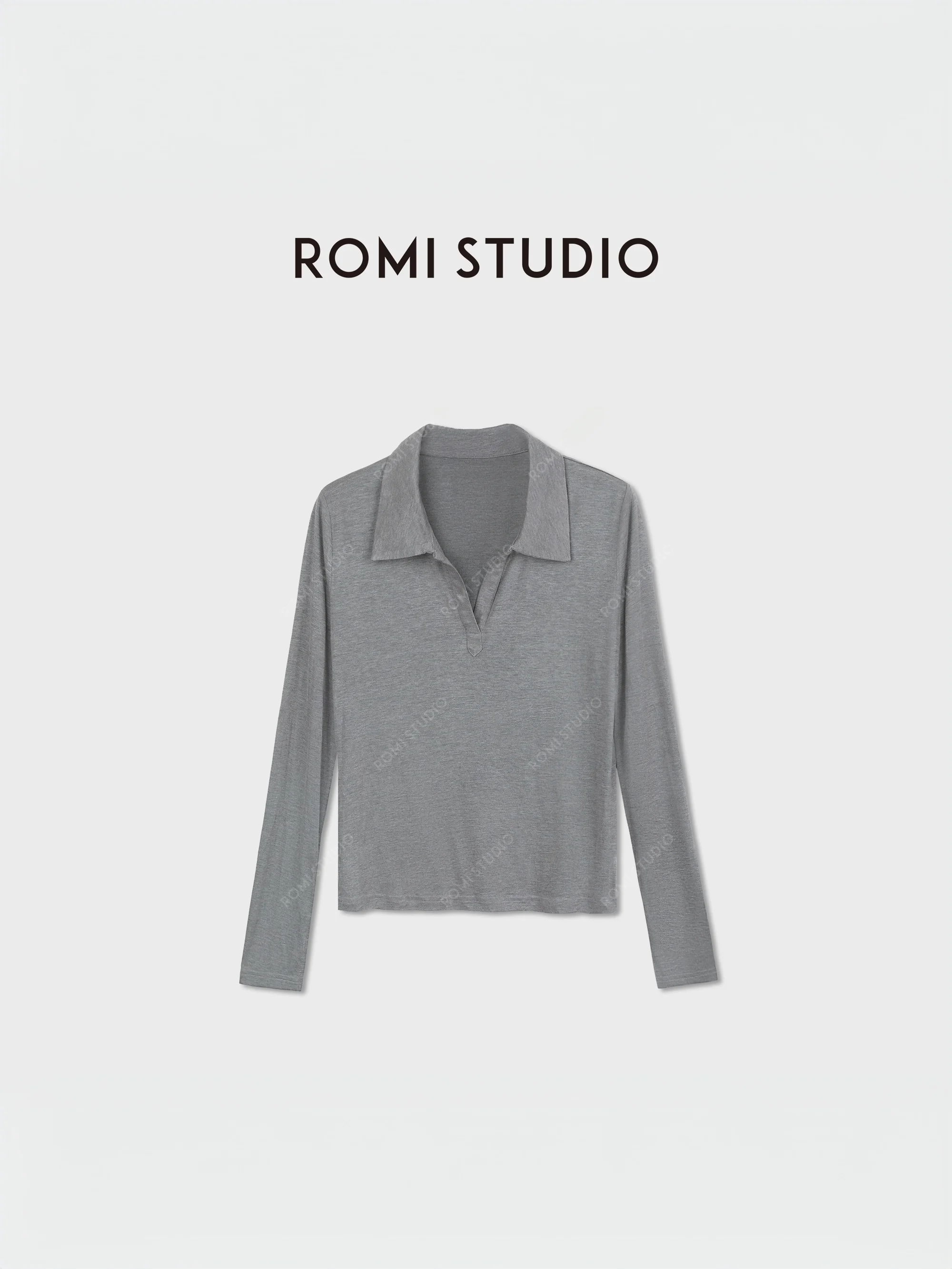 

Romance Studio Feel Superior Silk Blend Unique Collar Long Sleeve Top RWDSS03165 Casual Style Knitted Women's Shirt