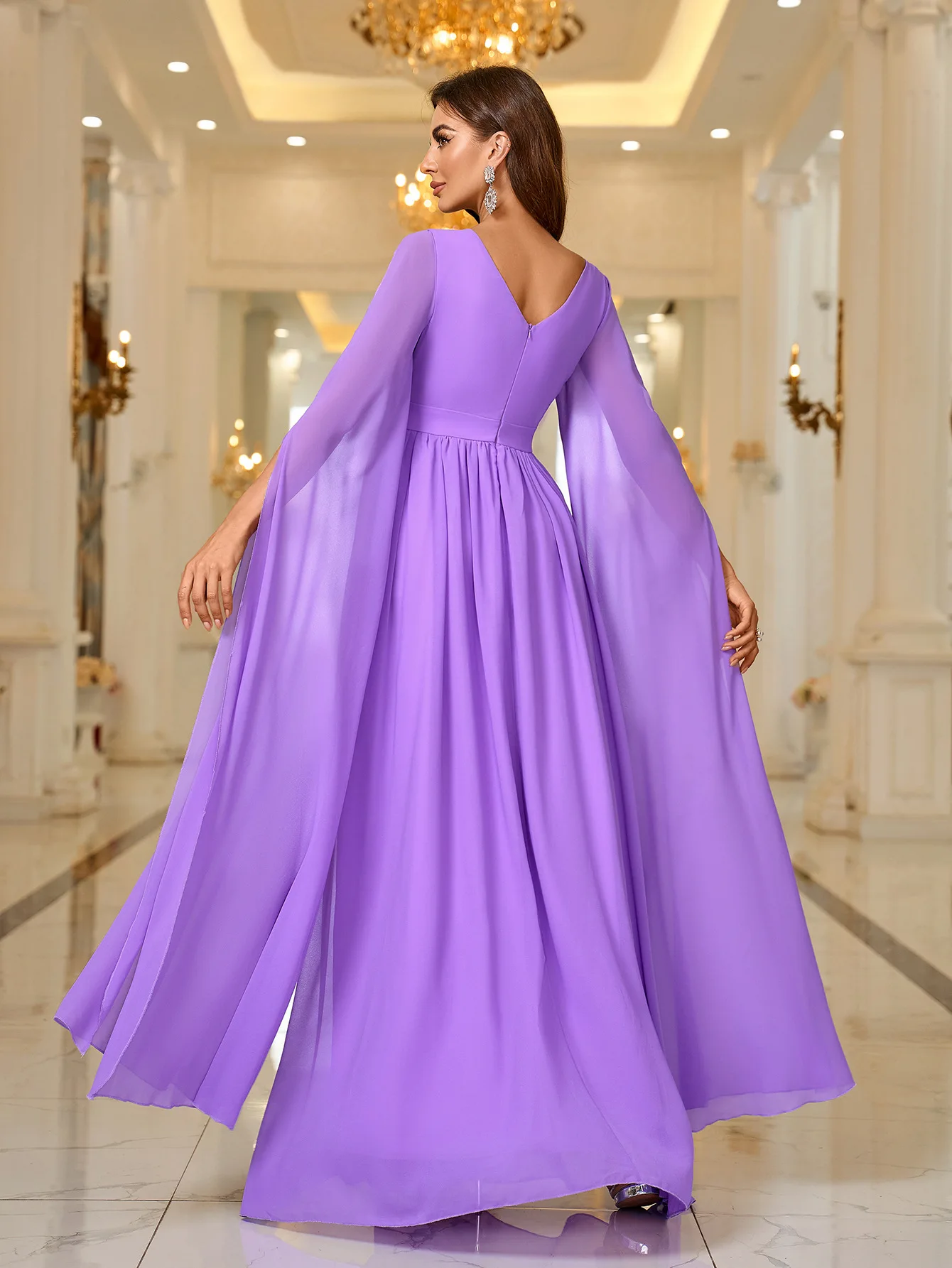 Purple Elegant Wedding Party Dresses V-Neck Tiered Draped Prom Robe 2024 New Ball Gown Formal Dress Women Formal Dinner Vestidos