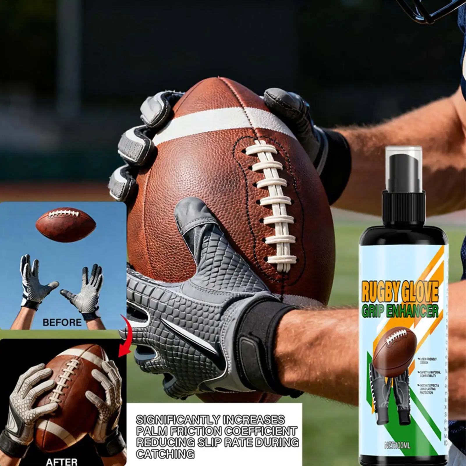 Rugbys Grip Spray 100ml Agente antiscivolo per potenziare la trazione appiccicosa per guanti e mani, portiere di calcio, allenamento per tennis e golf