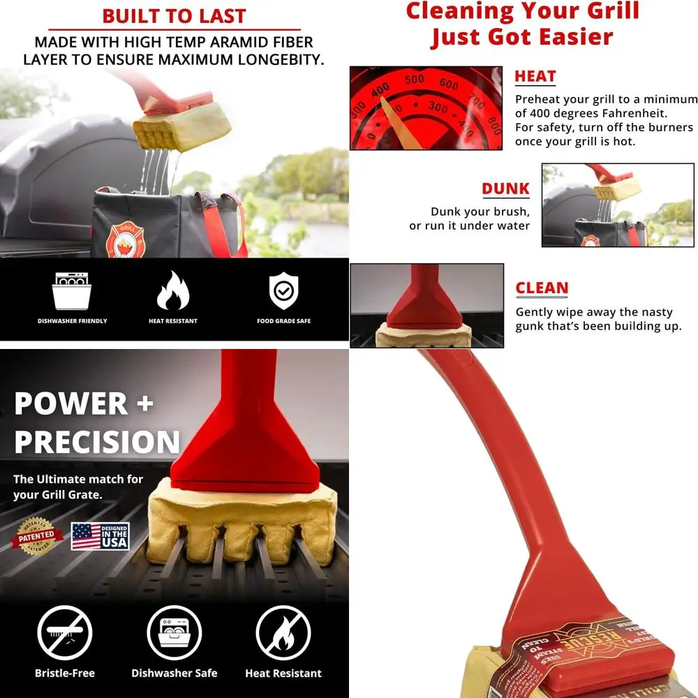 

Grill Cleaning Brush with Replaceable Scraper for Cast Iron and Stainless Steel Grates - Durable, Bristled-Free Tool
