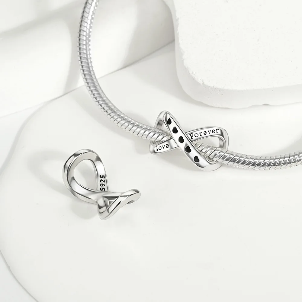 Silver‑Plated Infinity‑Round‑Tag‑Pink Charms Beads Fit Original Bracelets Bag Keychain Charm Bead Pendant Diy Women Jewelry Gift