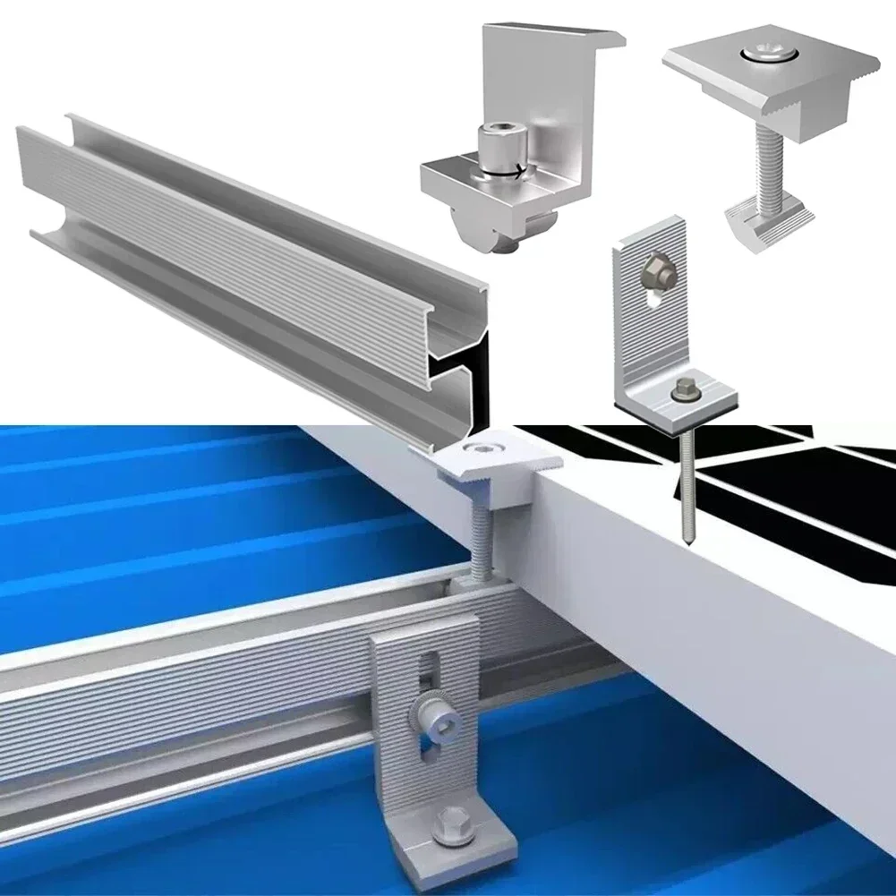 4/6 juegos de soporte de riel Solar de techo de Panel Solar para Panel Solar de 30/35mm perfil fotovoltaico riel de montaje de aluminio riel Solar de techo plano