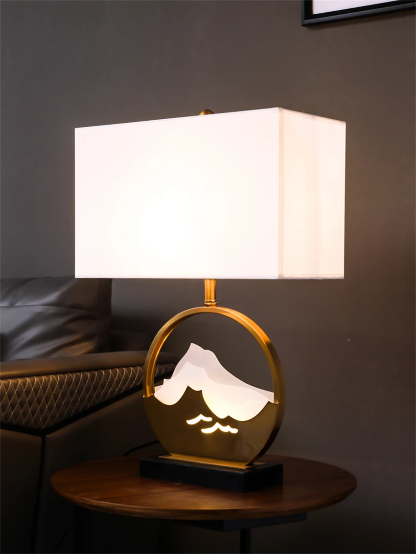 Luxury modern marble table lamps living room sofa villa fabric lampshade decorative sense mood lamp study table lights lighting