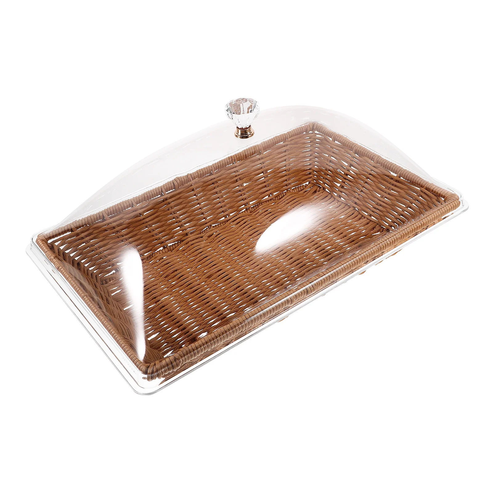 1 Juego de cesta de almacenamiento de alimentos con tapa transparente, bandeja tejida para servir pan, frutas, verduras, cocina, despensa, organización de mesa