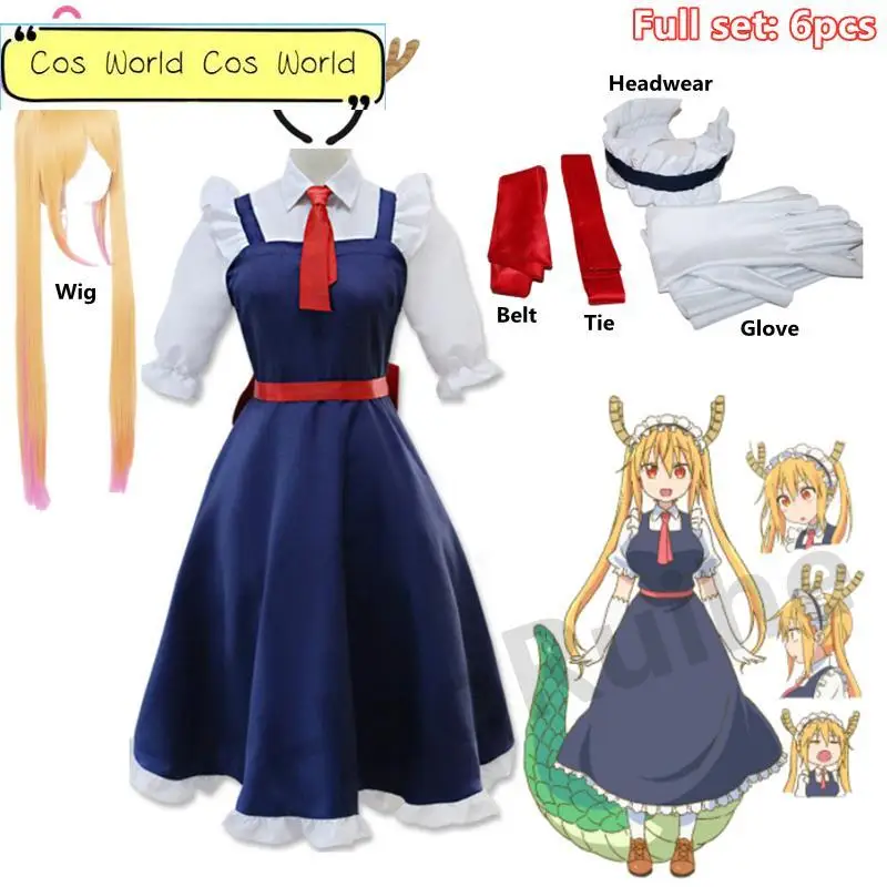 

Dragon Maid Costume Tohru Anime Dress Miss Kobayashi's Dragon Maid KannaKamui Cosplay Halloween Costumes for Women Wigs