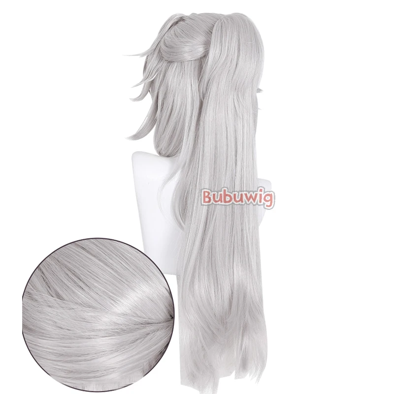 Bubuwig-Peluca de cabello sintético para Cosplay, pelo de cola de caballo, color gris plateado, 60cm de largo, Honkai: Star Rail Jing Yuan, resistente al calor