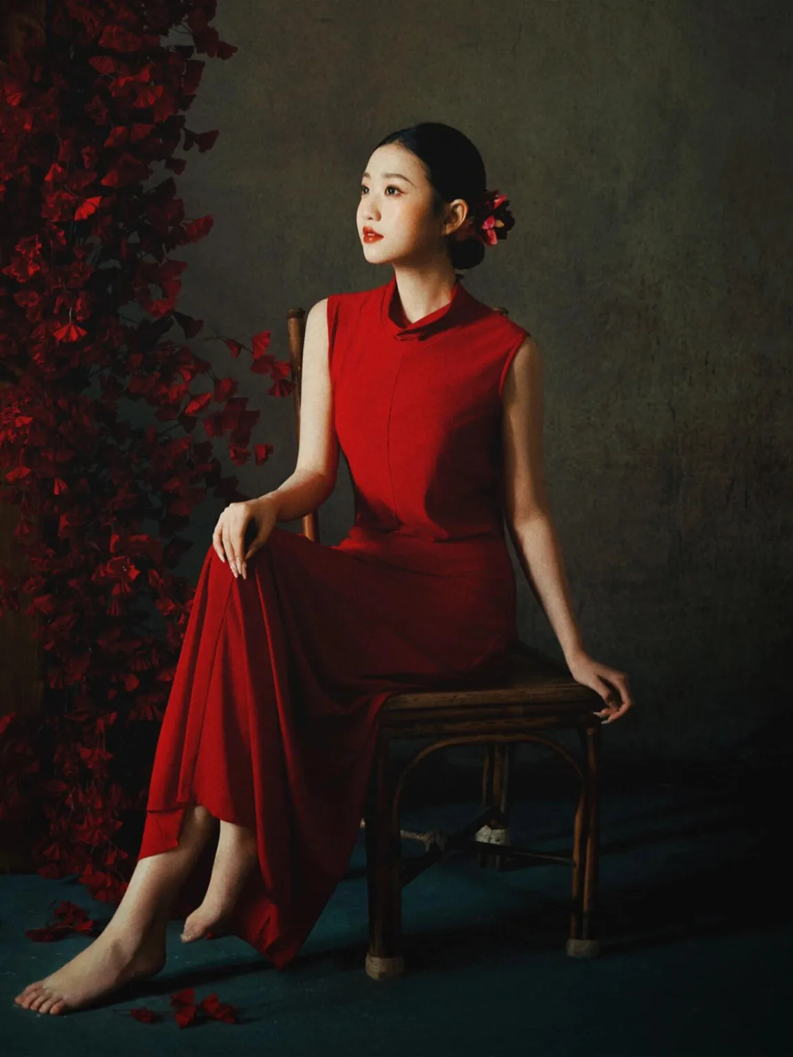 

Красный сценический костюм из полиэфирного волокна для женской портретной фотосъемки в студии, высококачественная одежда для фотосессий