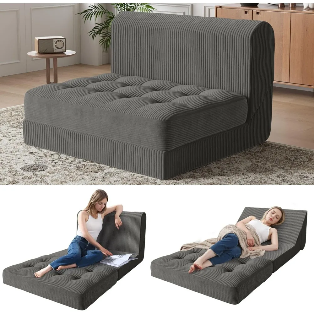 

COMAX Folding Sofa Bed, Convertible Chair Bed Corduroy 3-in-1 Foldable Floor Couch with High-Density Foam, Futon Sofa Sleeper Ma