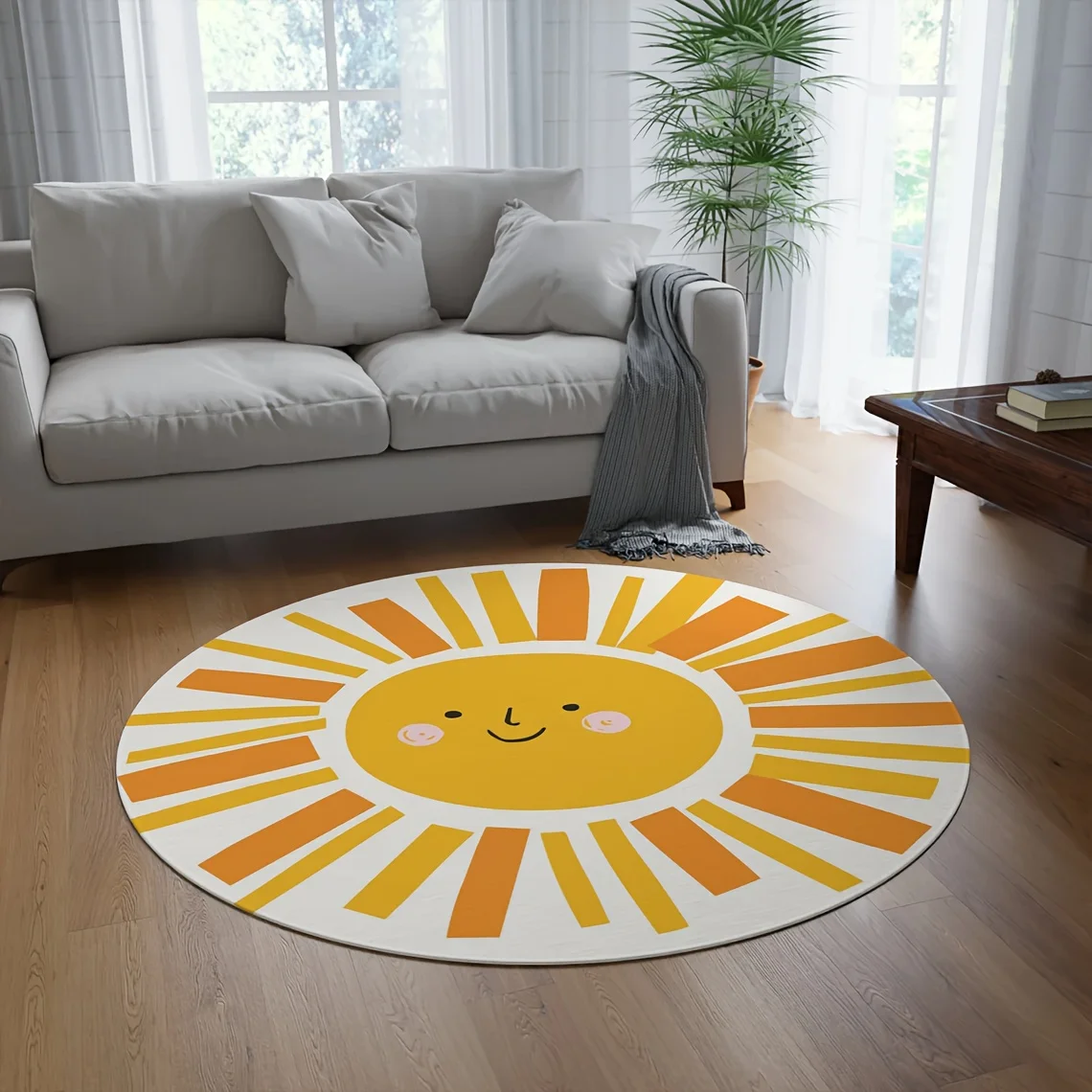 Modern Geometric Round Rug Minimalist Blue Grey Lines Living Room Carpet Home Decor Soft Fluffy Floor Mat