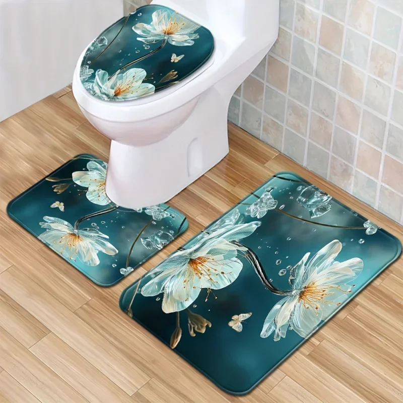 

1/3 шт. напольный набор с тичинкой в виде цветка, крышка для унитаза, ковер для унитаза, впитывающий коврик для ванной комнаты, набор из трех предметов, нескользящий коврик, декоративный коврик