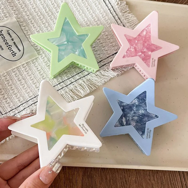 1pc Candy Color Star Grasp Clip Women's Hairpin Sweet Cool Dopamine Hairpin Acetate Headpiece Shark Clip