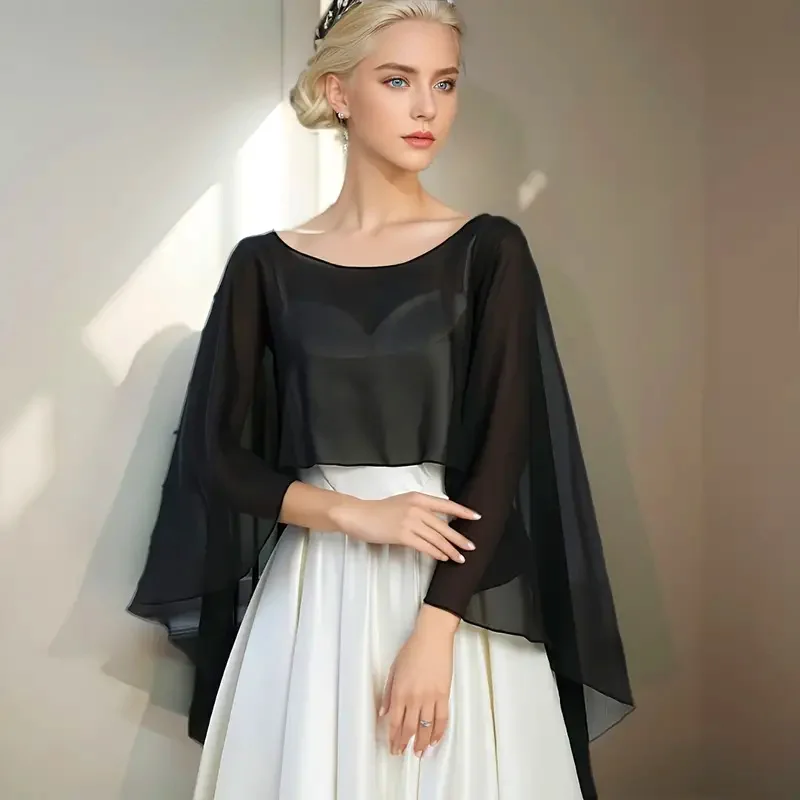 

Women Chiffon Solid Pullover Capes Shawl Hi-low Hem Thin Soft Shrug Ponchos for Wedding Bridal Bridesmaid Evening Party Dress