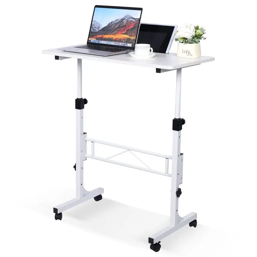 

Standing Desk Adjustable Height, Mobile Stand Up Desk with Wheels Small Computer Desk Rolling Desk, Portable Laptop Desk White