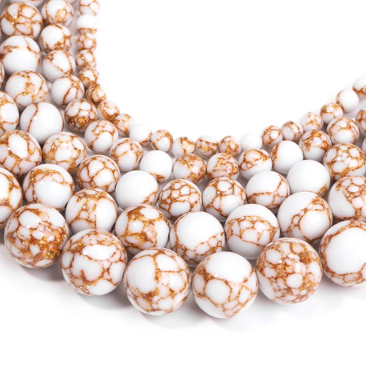 الذهبي شريط الأبيض الفيروز الخرز المستديرة الحجر الطبيعي DIY اليدوية سوار أقراط لصنع المجوهرات 15 ''1 الشريط #6