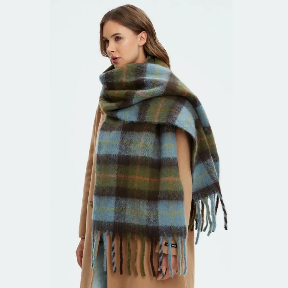 Simple Mohair Plaid Wool Scarf Plush Long Rainbow Tassel Shawl Imitation Cashmere Preppy Warm Wraps Women/Men