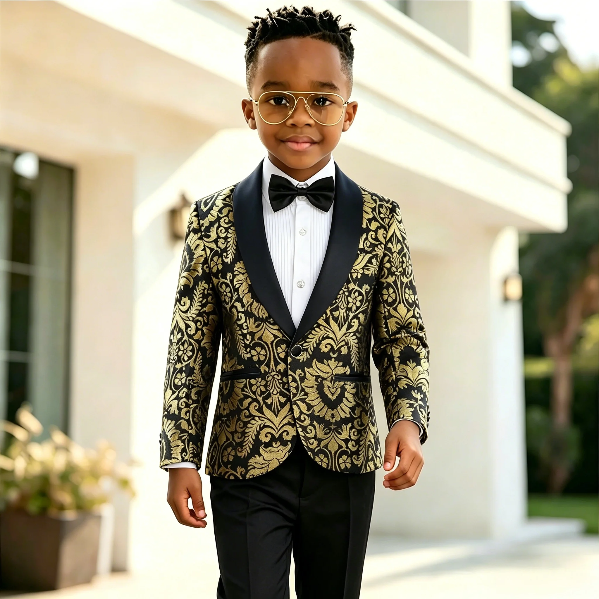 

Flower Boys Formal Jacquard 2-Pieces Wedding Suits Shawl Lapel Blazer Pants Slim Fit Tuxedos Costume for Kids Party Prom