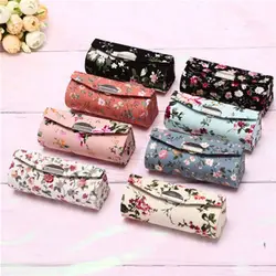 Hot Retro Lipstick Case Embroidered Flower Lip Gloss Box Jewelry Holder With Mirror Packaging Lip Gloss Box Jewelry Storage Case