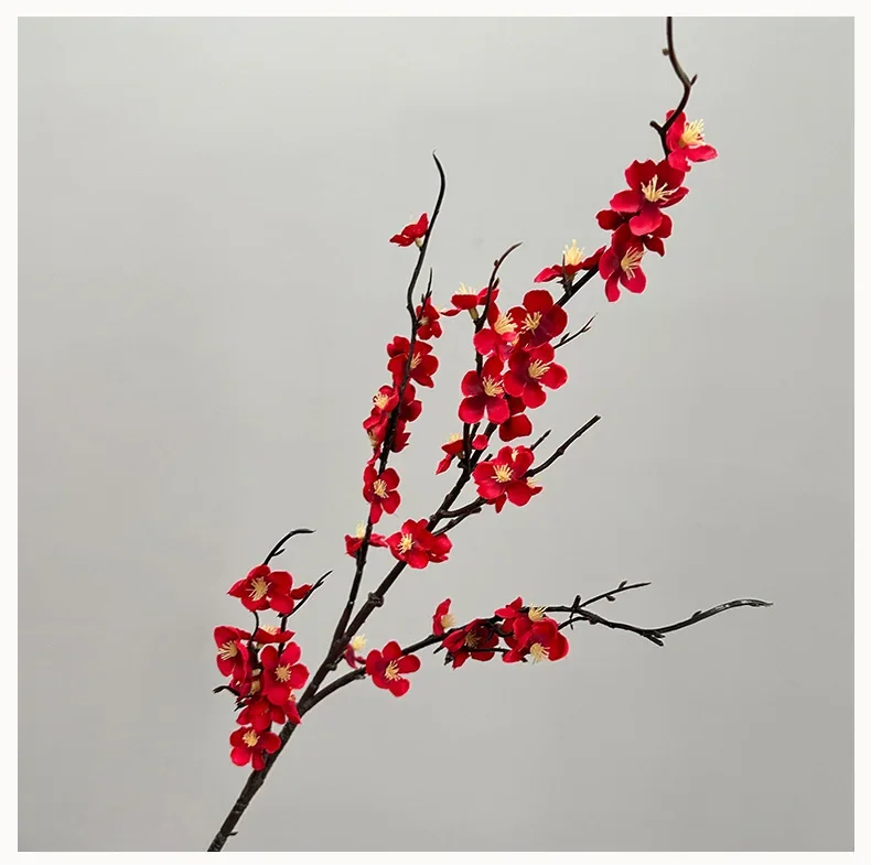5/6 Stück Simulierte Chimonanthus-Zweige Seiden-Kunstblumen Rote Schleierkraut-Pflaumenblüten Künstliche Blumen Restaurant-Dekoration – Detail 23