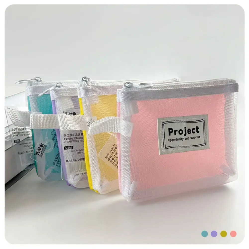 

New Mesh Cosmetic Bag Mini Candy Color Zipper Coin Purse Square Translucent Card Holder
