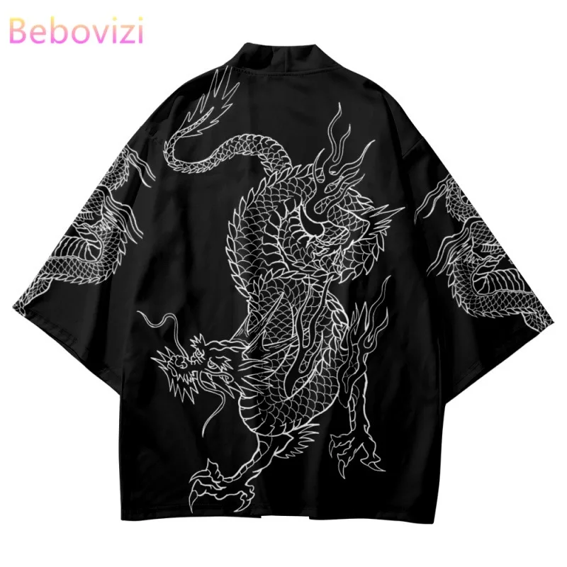 

New Dragon Print Retro Yukata Asian Kimono Men's Cardigan Beach Japanese Traditional Harajuku Hanfu Haori Women Fashion Clothing