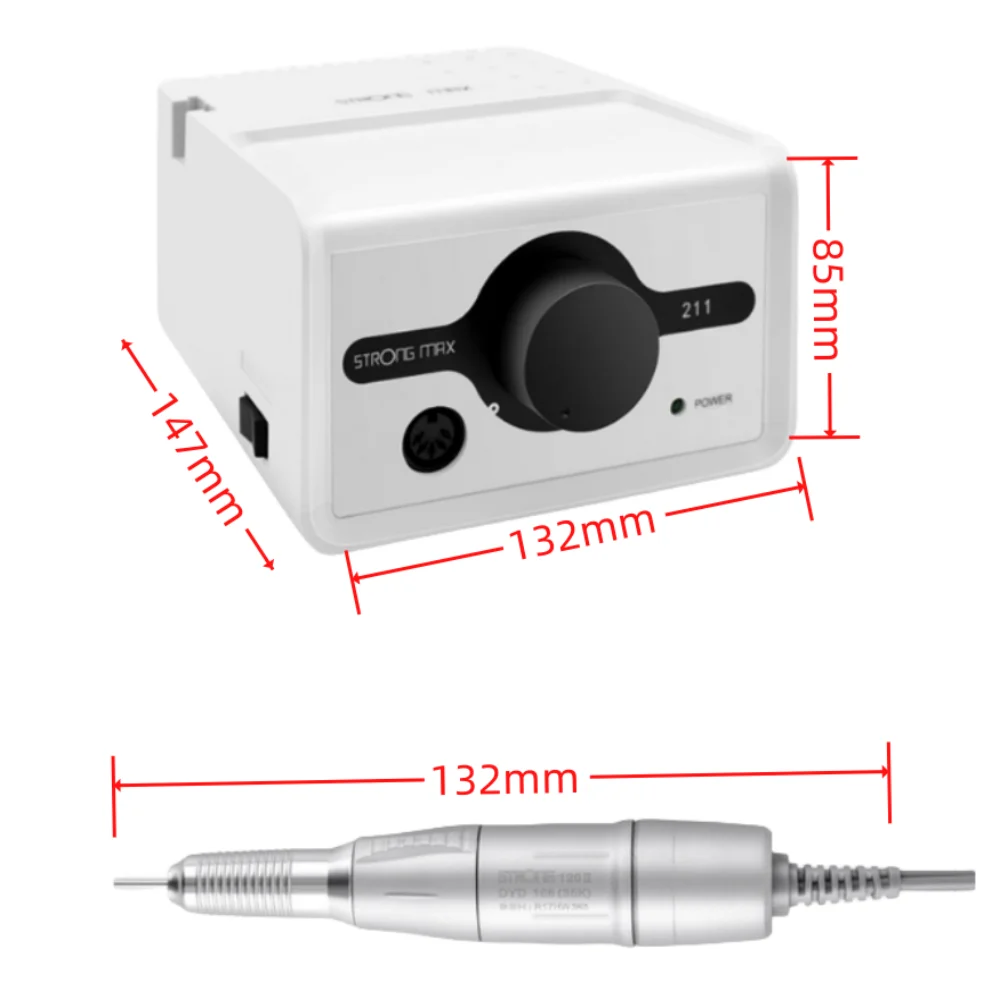 65W STRONG 211 Model Nail Drill Machine 35K STRONG 120II Handpiece for Manicure Milling Cutter and Pedicure Machine File Bits