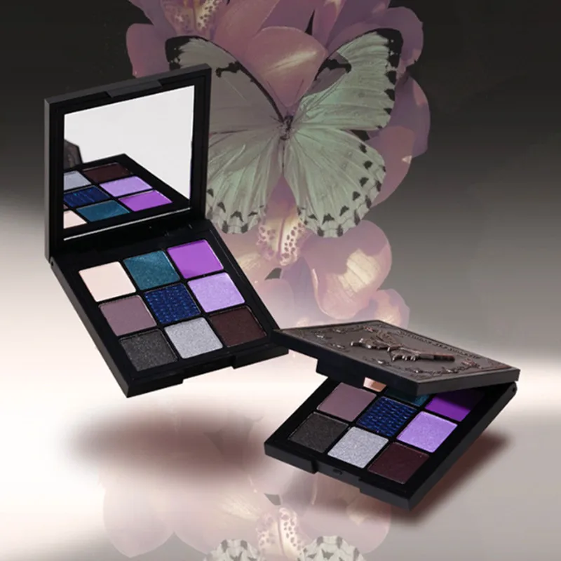 9 Colors Butterfly Eyeshadow Palette Punk Smoky Black Purple Glitter Matte Shiny Eye Makeup Pressed Powder Cosmetics