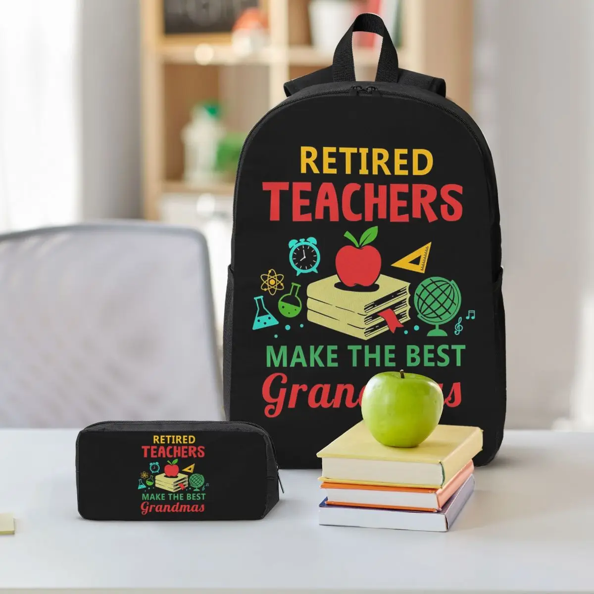 Retired Teachers Make The Best Grandmas Backpack Student BookBag School Bag Shoulder Bags 3ps Insulated Lunch Bag Pencil Case