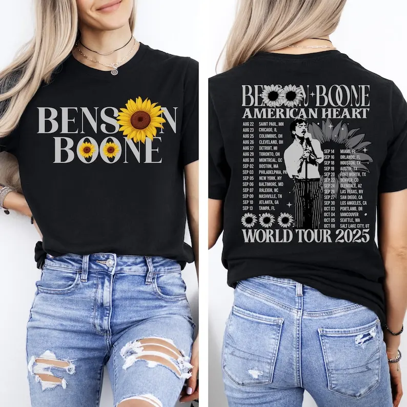 قميص Benson Singer Boone جولة الموسيقى العالمية للقلوب الأمريكية 2025 Merch America جولة الحفل الموسيقية الموسيقى التي شيرت إيندي موسيقى البوب تي شيرت