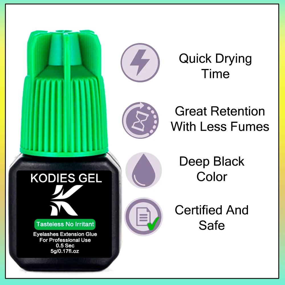 KODIES GEL Eye Lash Glue No Irritant 5ml 0.5s Fast Dry Semi-Permanent Open Eye Eyelash Glue Extension Supplies Long Lasting Bond