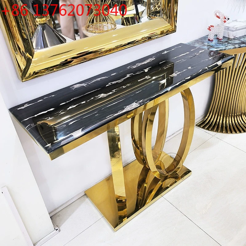 

Прихожая из черной нержавеющей стали, коридорный мрамор, светлая роскошь, современный и простой стол для украшения прохода в прихожей.