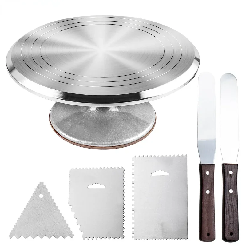 

Turntable Cake Decoration Accessories Set Rotating Stand Tools Stainless Steel Pastry Spatula Scraper Metal Sili Baking