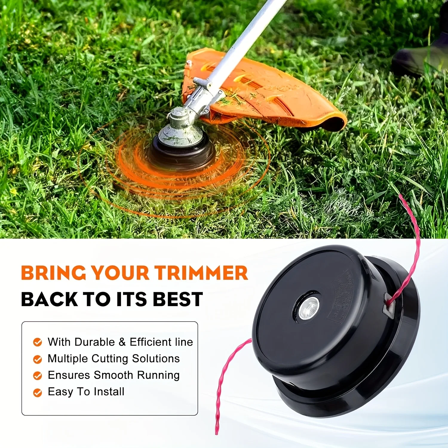 Cb43-64 Grass Cutting Nylon Trimmer Head, with 1 Spring and 2 Aluminum Clips, Mounting Hole M10X1.25, Easy to Install, Good Stabbing Ability