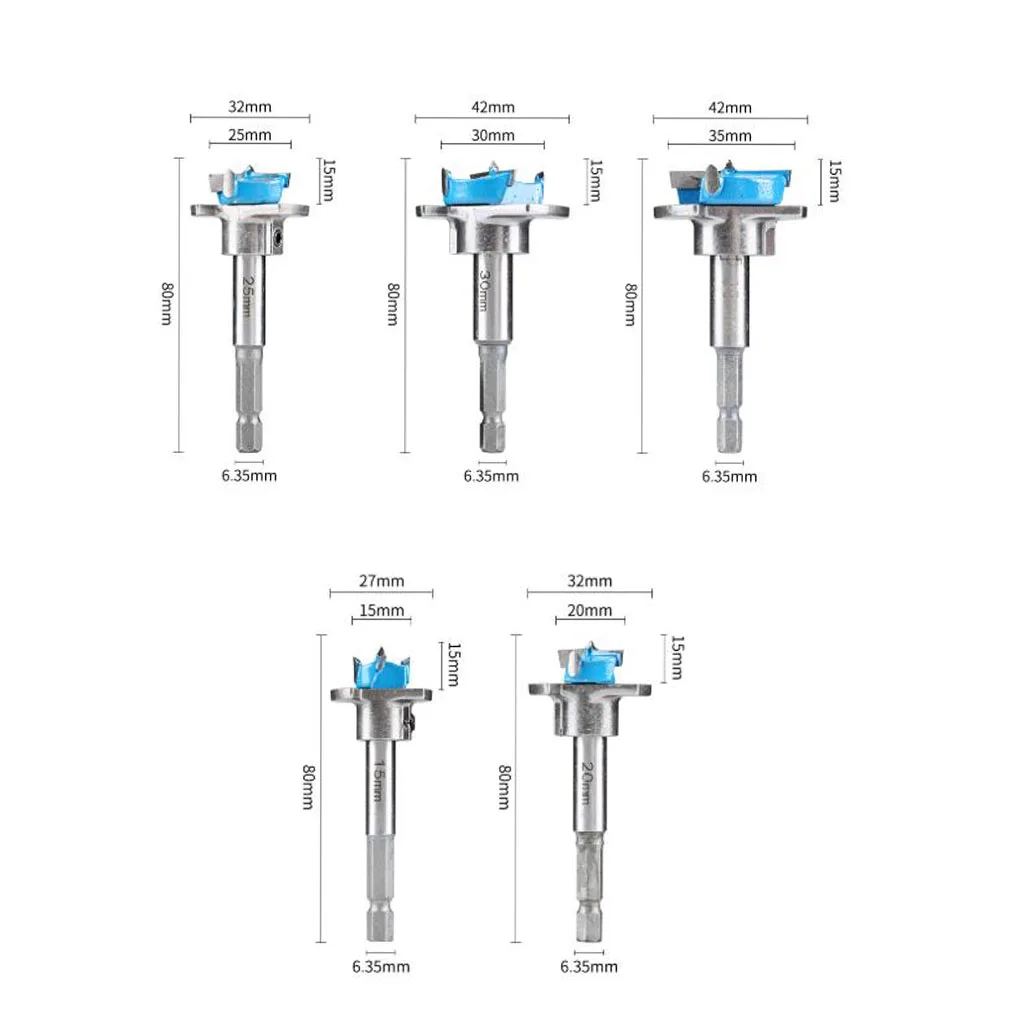 Carbide-Tipped Boring Bit Set Designed for Hinge Installation in For Wooden Doors Cabinets and PlyFor Wood Frames
