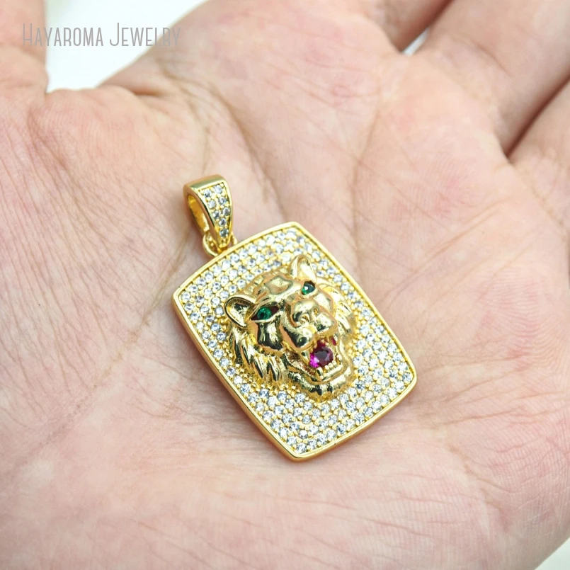 

5Pcs Copper Invisible Setting Wholesale Geometric Rectangle Tiger Metal Cubic Zirconia Gold Color Jewelry Pendant