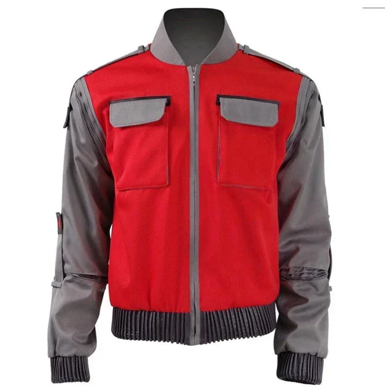 زي الهالوين الكلاسيكي باللون الأحمر والبرتقالي معطف خارجي من فيلم العودة إلى المستقبل Jr Marlene Seamus Marty Mcfly Jacket Cosplay #1
