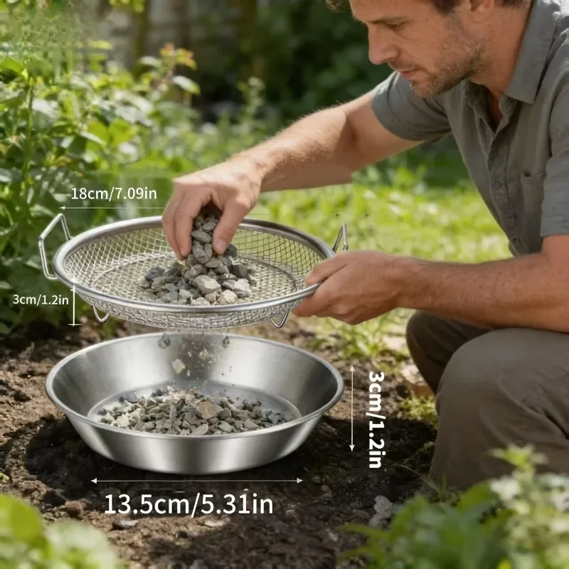 Portable Stainless Steel Mesh Soil Sieve With Handle Gardening Sifting Screen For Compost Sand Dirt Rock Filter Farm Garden Tool