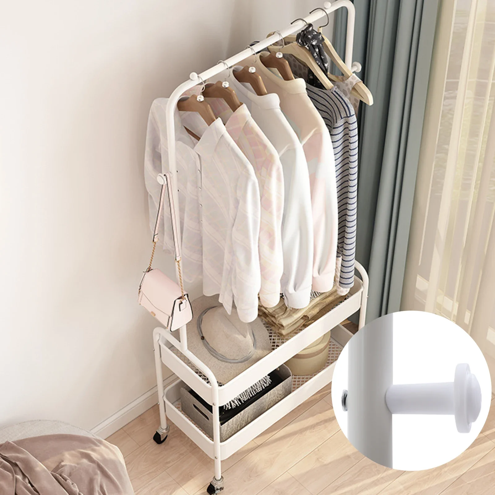 

2-in-1 Garment Rack,-Rolling Clothes Organizer Cart with 2 Detachable Storage Baskets,Freestanding Clothing Hanging Holder