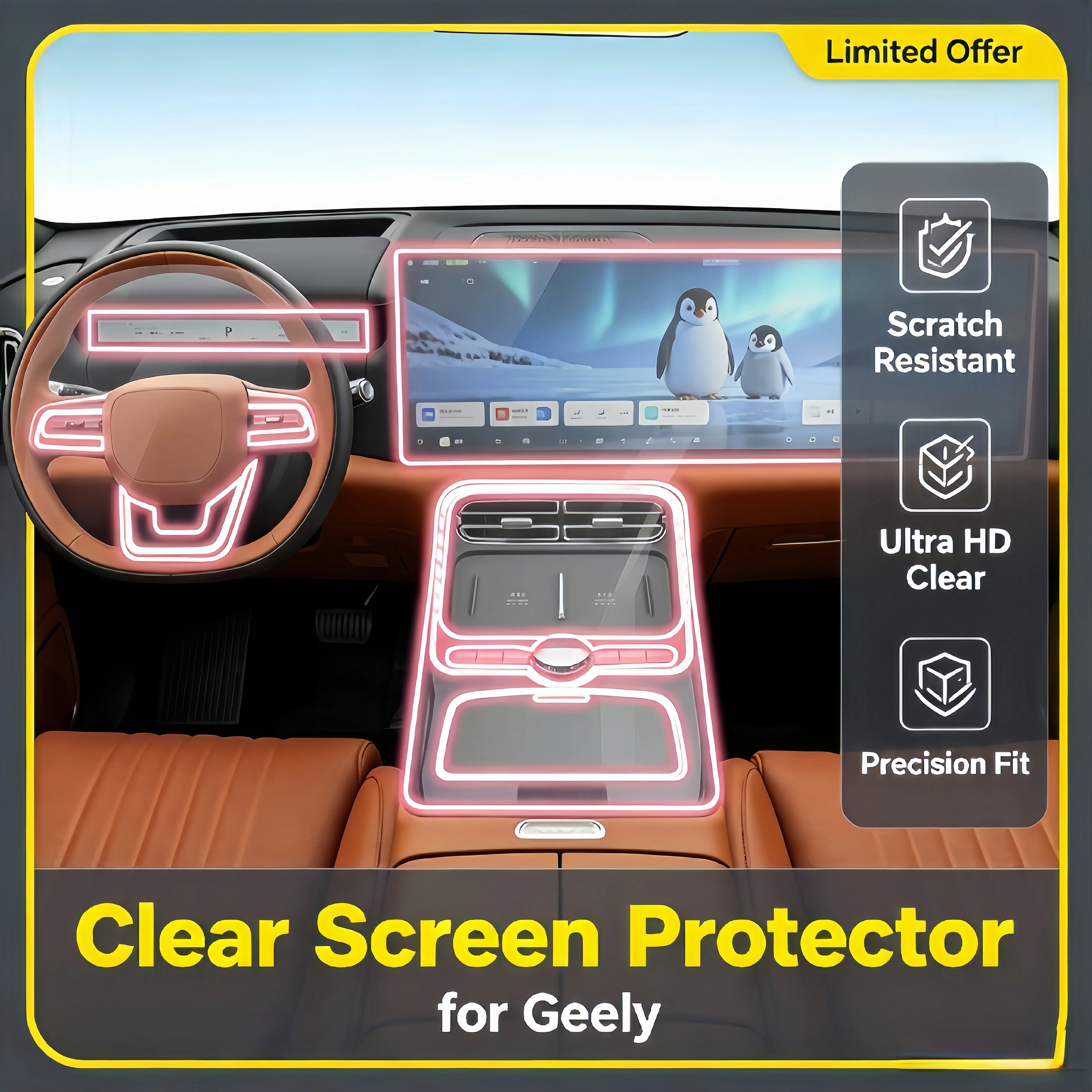 For 2025-2026 Geely Galaxy M9 interior film center console navigation screen car interior transparent protective film