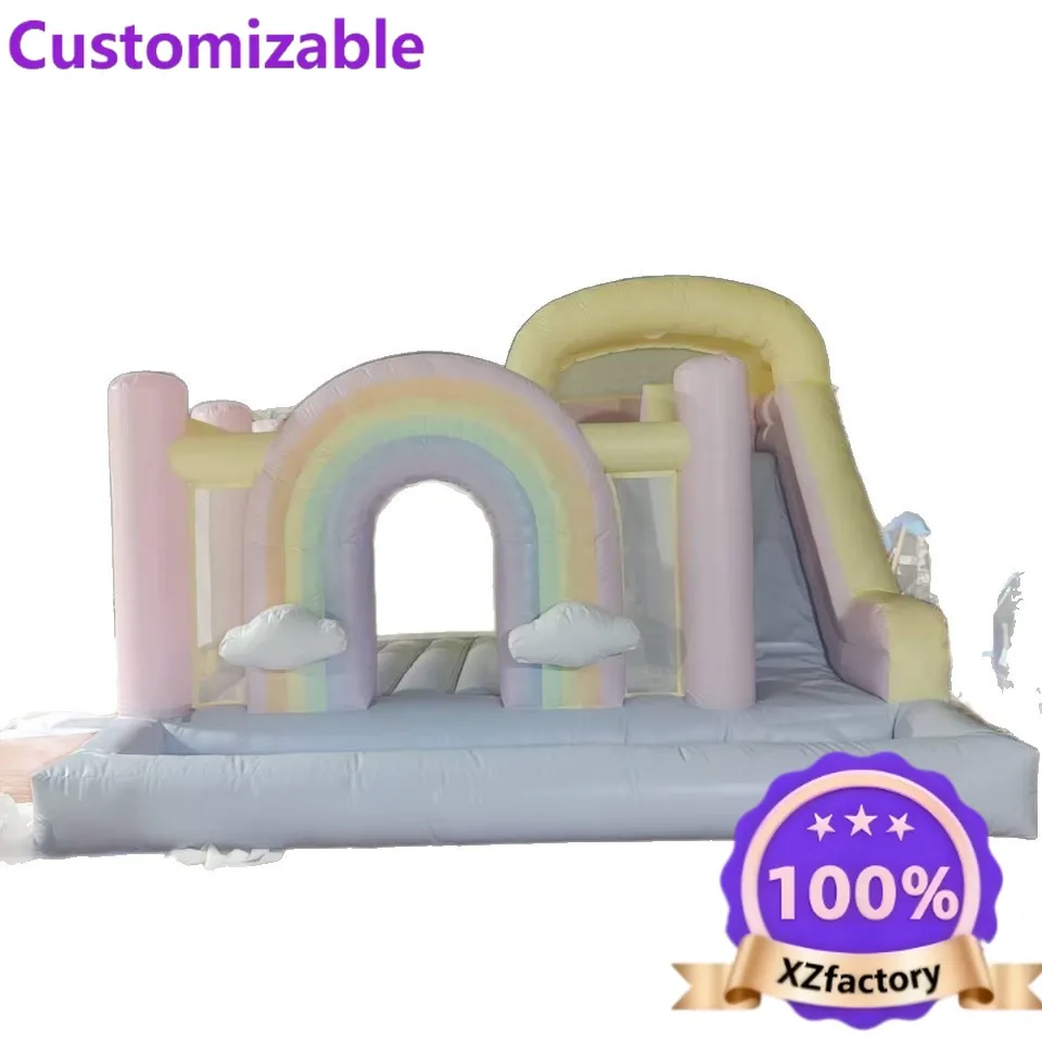 Factory Direct 2026 Rainbow Inflatable Castle Children's Birthday Party Park Trampoline Home Trampoline Slide Ball Pool Paradise