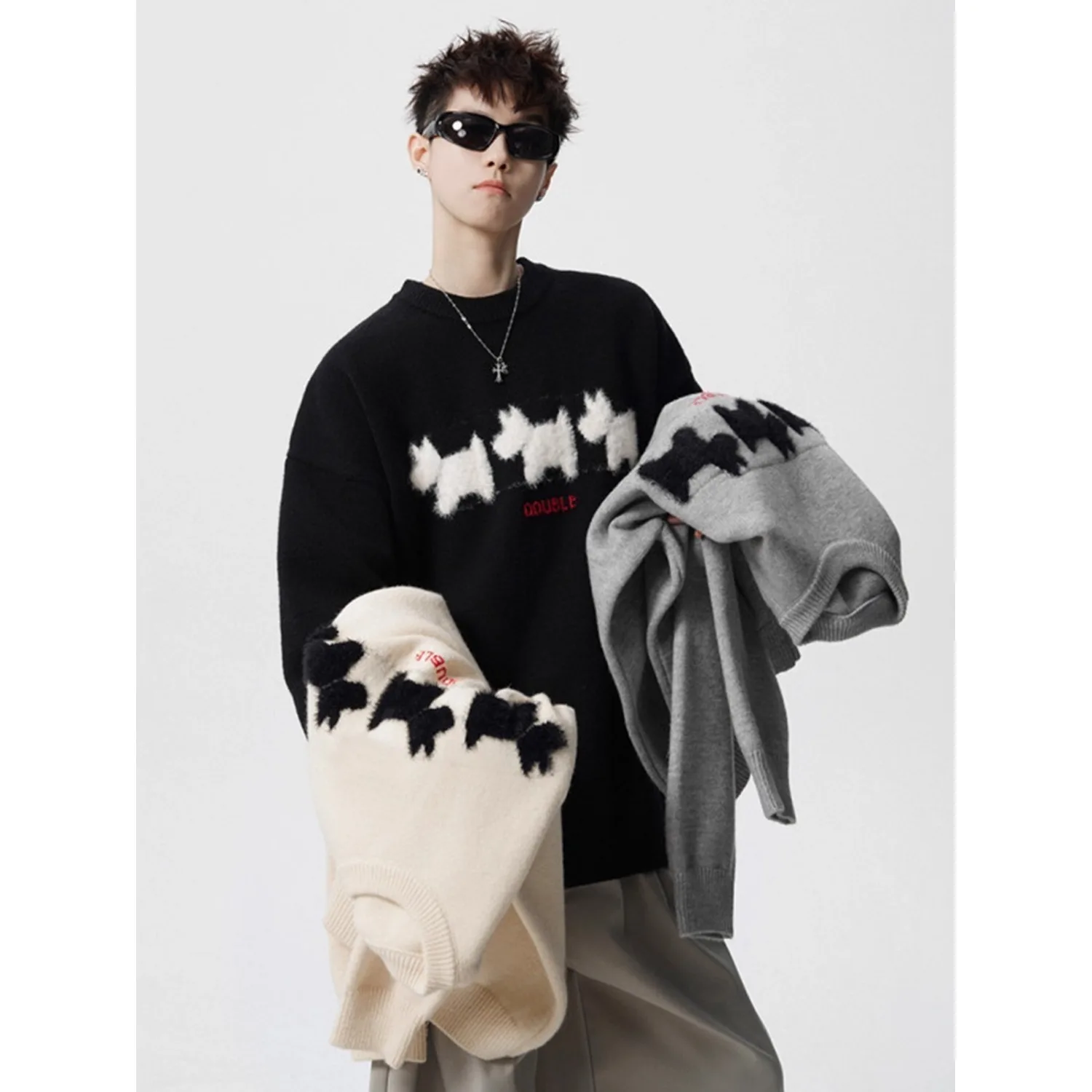 New Crew Neck Sweater For Men Women Trendy Brand Clothing Loose Long-Sleeve Knit Pullover Couple Autumn Winter American Tops