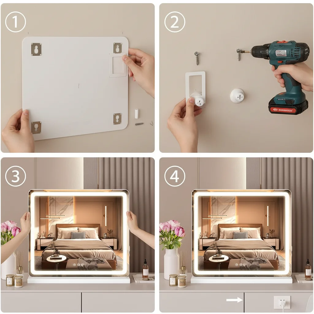 기숙사용 LED 조명 화장 거울 19x22, 일상적인 편안함을 위해 트윈 XL 2인치 젤 메모리폼 토퍼와 함께 제공