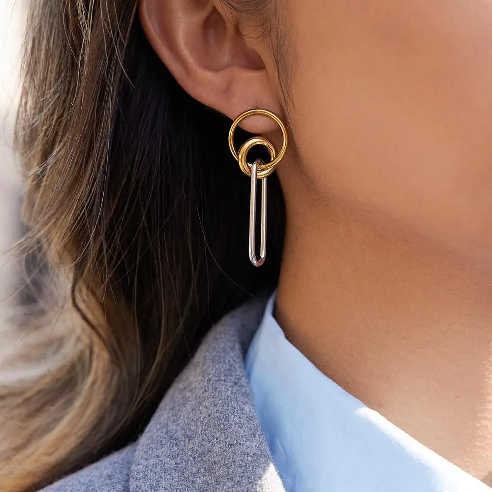 

ENFASHION Aretes De Mujer Circle, двухцветные серьги-подвески для женщин, из нержавеющей стали, с покрытием из 18-каратного золота, изящные украшения E261869