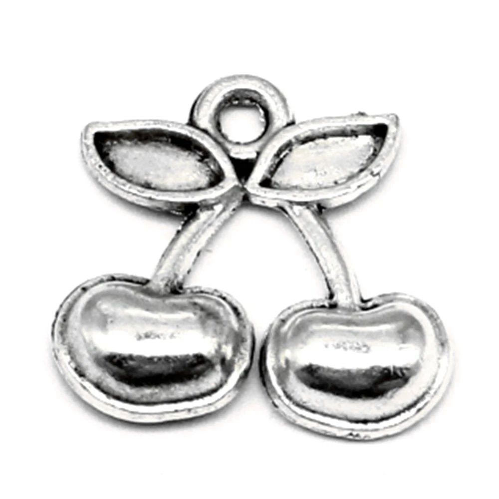 Cherry Charms Women Pendant Cute Jewellery Making Supplies 17x18mm 10pcs Antique Silver Color