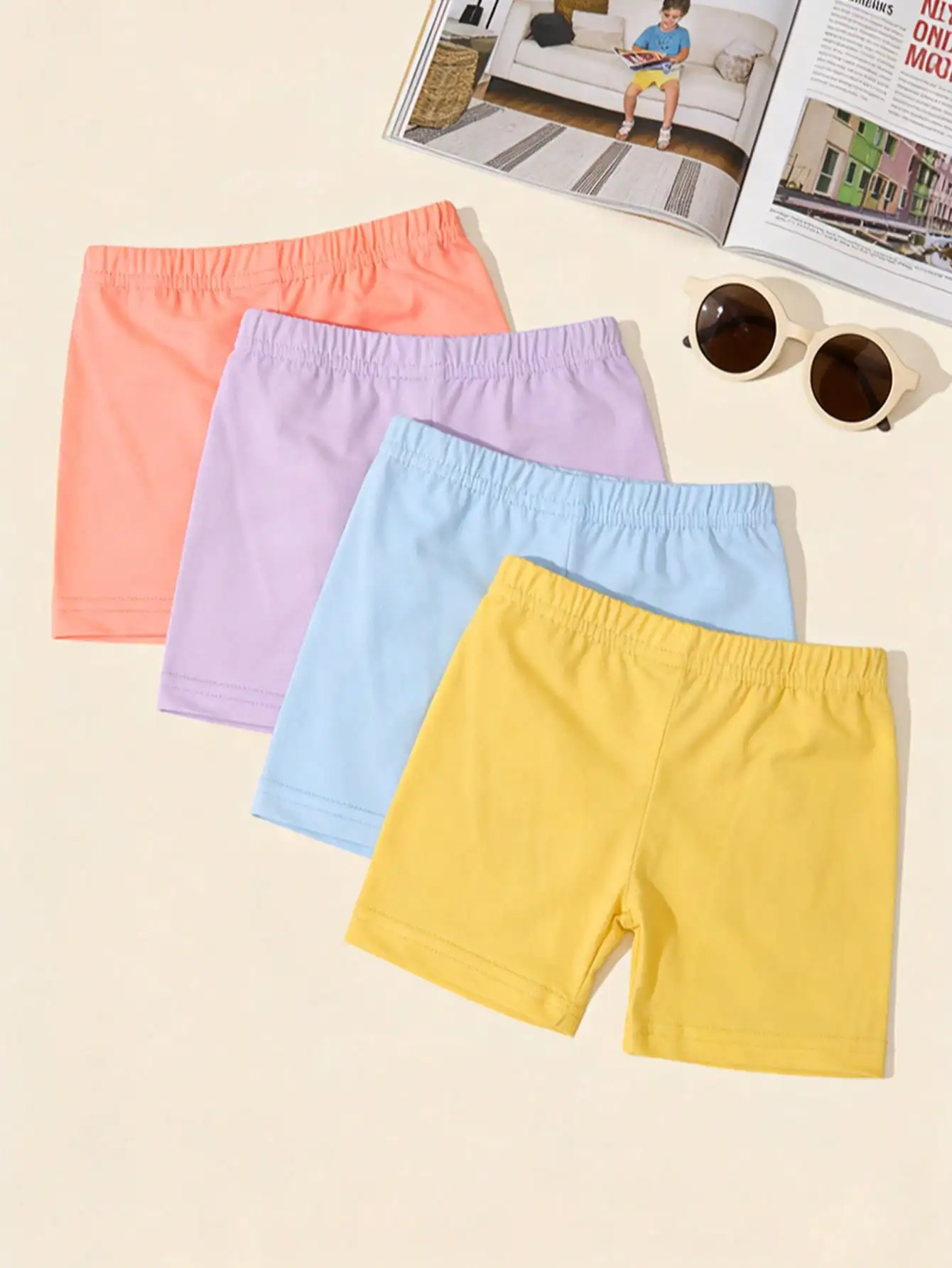 4Pcs Girls Safety Shorts High Elastic Waist Soft Breathable Summer Kids Under Dress Casual Bottoming Underwear Shorts For 2-12Y