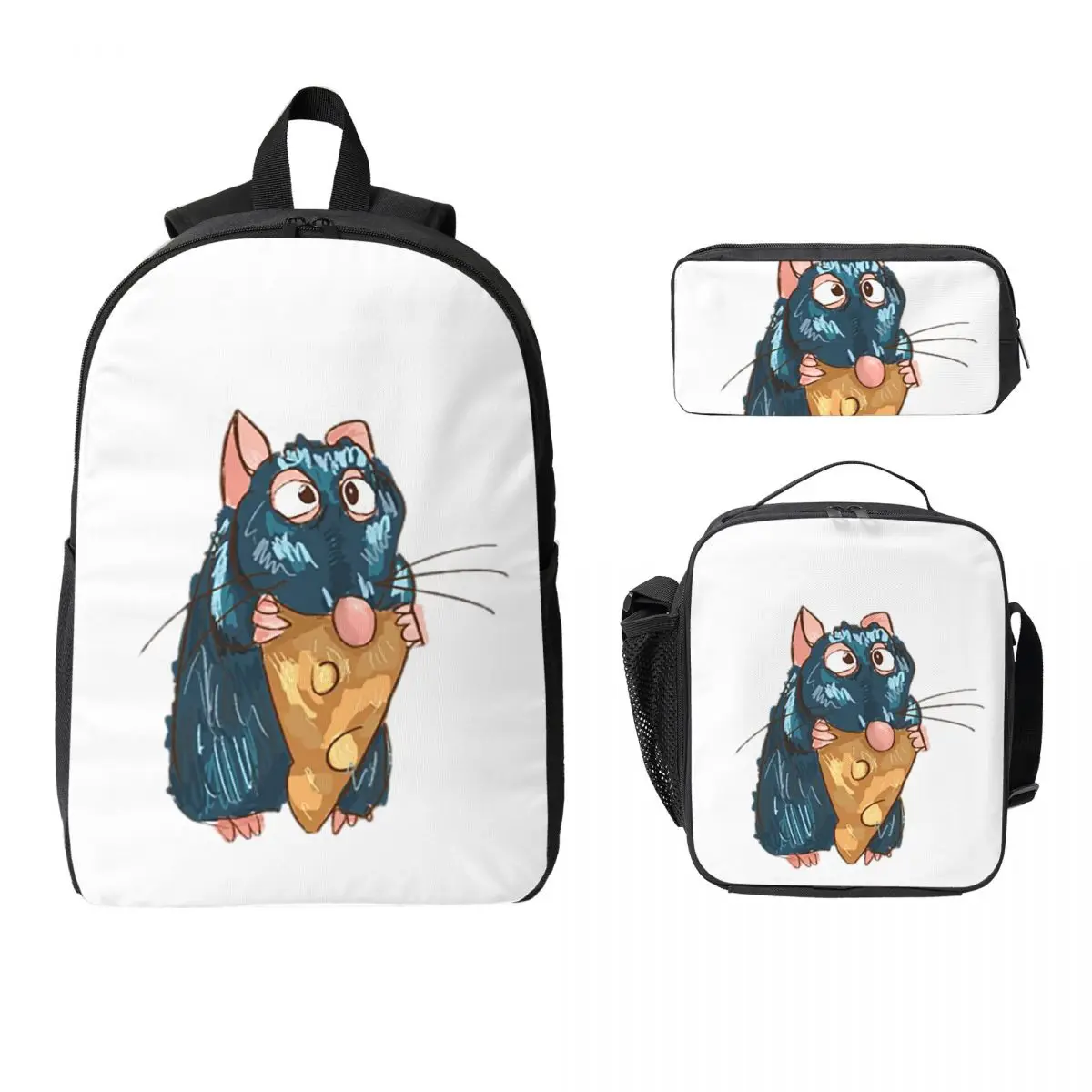 

Рюкзак премиум-класса Ratatouille Doodle для мальчиков и девочек, сумка для книг, школьная сумка, компьютерные сумки на плечо, изолированная сумка для обеда 3 шт., пенал