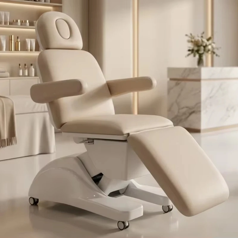 Luxury Modern Beauty Salon Massage Bed Adjustable Electric PVC White Base Foldable