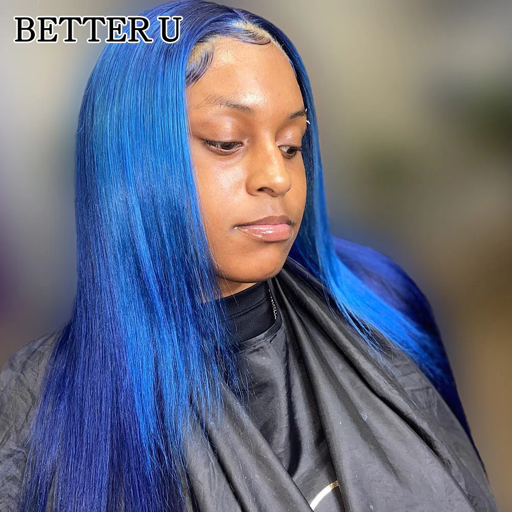 الأزرق اللون 13x6 الدانتيل الجبهة خصلات الشعر المستعار الإنسان البرازيلي مستقيم الأزرق الداكن الدانتيل الباروكة الأمامية 250% الكثافة قبل قطعها الدانتيل الباروكات #2