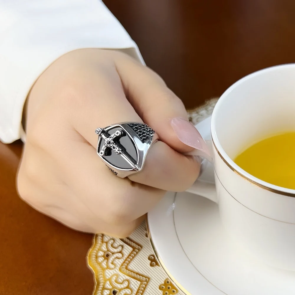 خاتم الخاتم السيف الغامض 925 فضة خمر قوة هدية للنساء الرجال 2022 الصيف غرامة مجوهرات