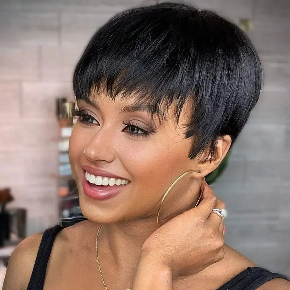 Elsa Mono Human Hair Pixie Wig #4 Dark Brown 100% Chinese HH Original Condition 4 Dark Brown Short Pixie Cut Wig Human Hair Full Machine  main image 4